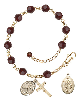 Adjustable 14 Karat Gold 6mm Austrian Crystal Saint Sebastian/Football Rosary Bracelet in Garnet