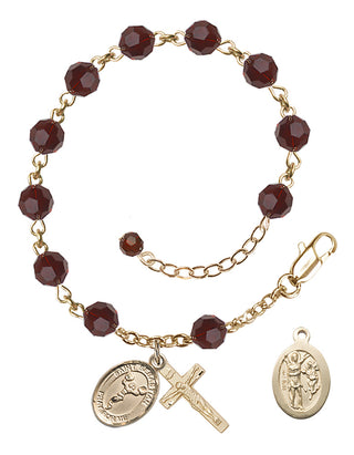Adjustable 14 Karat Gold 6mm Austrian Crystal Saint Sebastian/Cheerleading Rosary Bracelet in Garnet
