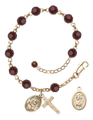 Adjustable 14 Karat Gold 6mm Austrian Crystal Saint Christopher/Motorcycle Rosary Bracelet in Garnet