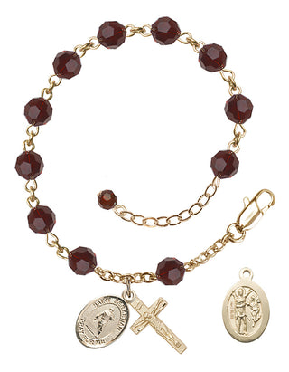 Adjustable 14 Karat Gold 6mm Austrian Crystal Saint Sebastian / Rugby Rosary Bracelet in Garnet