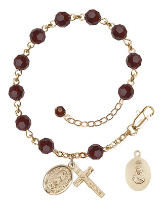 14kt Gold 6mm Austrian Crystal Our Lady of Guadalupe Rosary Bracelet in Garnet Engraved Catholic Saint Jewelry