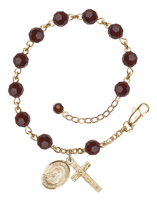 14kt Gold 6mm Austrian Crystal Saint Bruno Rosary Bracelet in Garnet Engraved Catholic Saint Jewelry