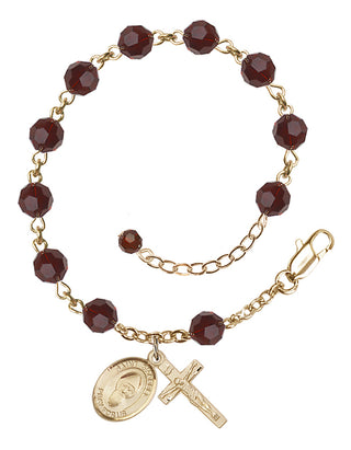 14kt Gold 6mm Austrian Crystal Saint Sharbel Rosary Bracelet in Garnet Engraved Catholic Saint Jewelry