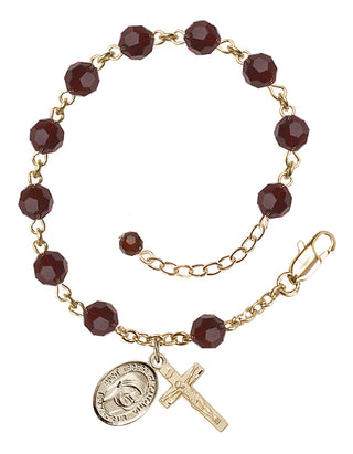 14kt Gold 6mm Austrian Crystal Saint Teresa of Calcutta Rosary Bracelet in Garnet Engraved Catholic Saint Jewelry