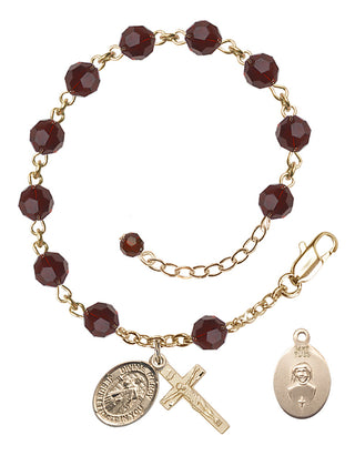 Adjustable 14 Karat Gold 6mm Austrian Crystal Divine Mercy Rosary Bracelet in Garnet