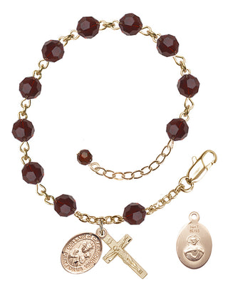 Adjustable 14 Karat Gold 6mm Austrian Crystal Our Lady of Czestochowa Rosary Bracelet in Garnet