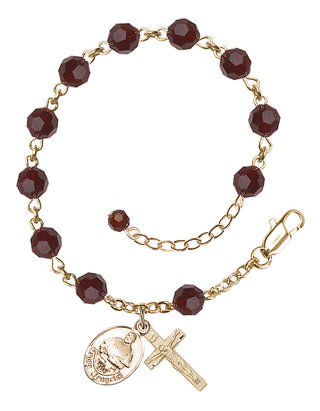 Adjustable 14 Karat Gold 6mm Austrian Crystal Pope Francis Rosary Bracelet in Garnet