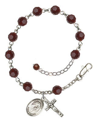 Sterling Silver 6mm Austrian Crystal Saint Robert Bellarmine Rosary Bracelet in Garnet Engraved Catholic Saint Jewelry