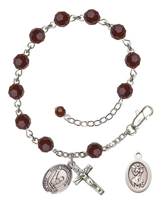 Adjustable Sterling Silver 6mm Austrian Crystal Saint Christopher/Gymnastics Rosary Bracelet in Garnet