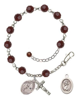 Adjustable Sterling Silver 6mm Austrian Crystal Saint Christopher/Tennis Rosary Bracelet in Garnet