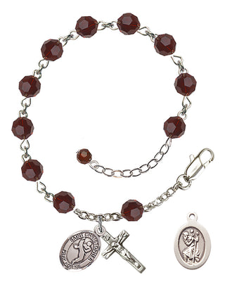 Adjustable Sterling Silver 6mm Austrian Crystal Saint Christopher/Martial Arts Rosary Bracelet in Garnet
