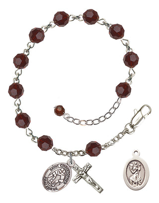 Adjustable Sterling Silver 6mm Austrian Crystal Saint Christopher/Wrestling Rosary Bracelet in Garnet