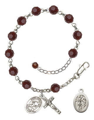 Adjustable Sterling Silver 6mm Austrian Crystal Saint Sebastian/Soccer Rosary Bracelet in Garnet