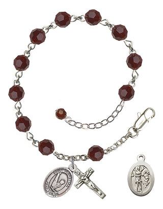 Adjustable Sterling Silver 6mm Austrian Crystal Saint Sebastian/Gymnastics Rosary Bracelet in Garnet