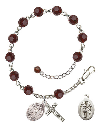 Adjustable Sterling Silver 6mm Austrian Crystal Saint Sebastian/Lacrosse Rosary Bracelet in Garnet