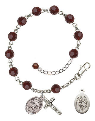 Adjustable Sterling Silver 6mm Austrian Crystal Saint Sebastian/Field Hockey Rosary Bracelet in Garnet