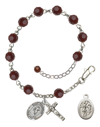 Adjustable Sterling Silver 6mm Austrian Crystal Saint Sebastian / Rugby Rosary Bracelet in Garnet