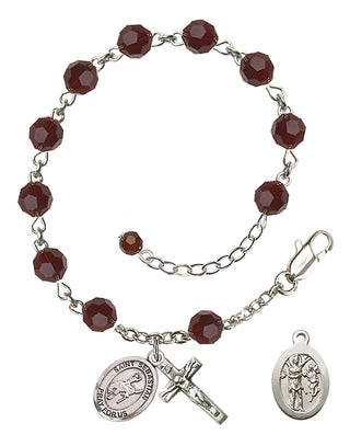 Adjustable Sterling Silver 6mm Austrian Crystal Saint Sebastian / Rodeo Rosary Bracelet in Garnet