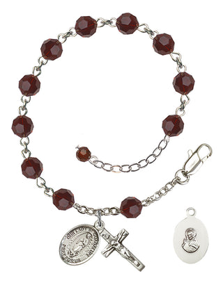 Sterling Silver 6mm Austrian Crystal Our Lady of Guadalupe Rosary Bracelet in Garnet Engraved Catholic Saint Jewelry