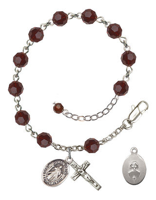 Adjustable Sterling Silver 6mm Austrian Crystal Divine Mercy Rosary Bracelet in Garnet