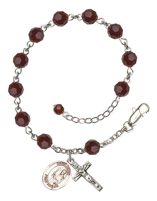 Sterling Silver 6mm Austrian Crystal Saint Regis Rosary Bracelet in Garnet Engraved Catholic Saint Jewelry