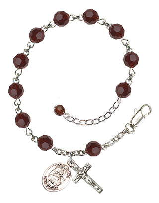 Sterling Silver 6mm Austrian Crystal Saint Daria Rosary Bracelet in Garnet Engraved Catholic Saint Jewelry