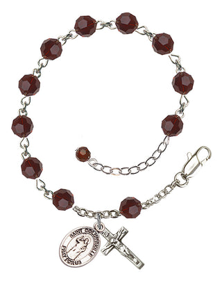 Sterling Silver 6mm Austrian Crystal Saint Columbkille Rosary Bracelet in Garnet Engraved Catholic Saint Jewelry