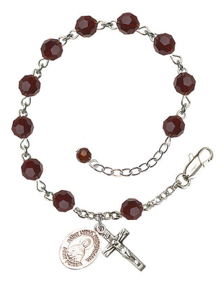 Sterling Silver 6mm Austrian Crystal Saint Lydia Purpuraria Rosary Bracelet in Garnet Engraved Catholic Saint Jewelry