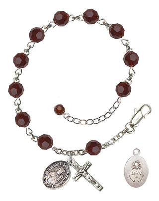 Adjustable Sterling Silver 6mm Austrian Crystal Our Lady of Czestochowa Rosary Bracelet in Garnet