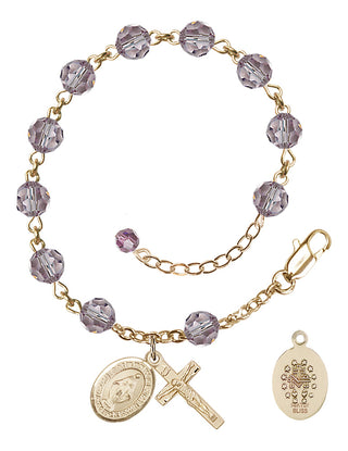 14kt Gold-Filled 6mm Austrian Crystal Miraculous Rosary Bracelet in Light Amethyst Engraved Catholic Saint Jewelry