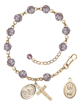 Adjustable 14 Karat Gold-Filled 6mm Austrian Crystal Saint Christopher/Basketball Rosary Bracelet in Light Amethyst
