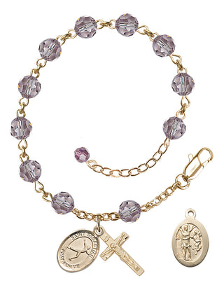 Adjustable 14 Karat Gold-Filled 6mm Austrian Crystal Saint Sebastian/Figure Skating Rosary Bracelet in Light Amethyst