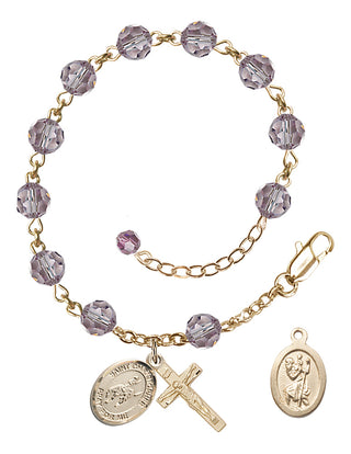 Adjustable 14 Karat Gold-Filled 6mm Austrian Crystal Saint Christopher / Rodeo Rosary Bracelet in Light Amethyst