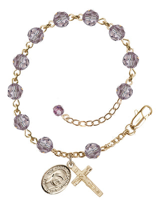 14kt Gold-Filled 6mm Austrian Crystal Saint Teresa of Calcutta Rosary Bracelet in Light Amethyst Engraved Catholic Saint Jewelry