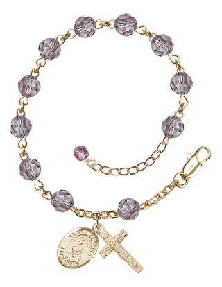 14kt Gold 6mm Austrian Crystal Saint Margaret Mary Alacoque Rosary Bracelet in Light Amethyst Engraved Catholic Saint Jewelry