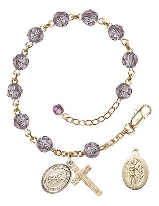 Adjustable 14 Karat Gold 6mm Austrian Crystal Saint Sebastian / Rodeo Rosary Bracelet in Light Amethyst