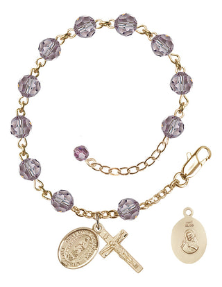 14kt Gold 6mm Austrian Crystal Our Lady of Guadalupe Rosary Bracelet in Light Amethyst Engraved Catholic Saint Jewelry