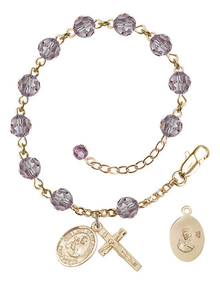 Adjustable 14 Karat Gold 6mm Austrian Crystal Our Lady of Mount Carmel Rosary Bracelet in Light Amethyst