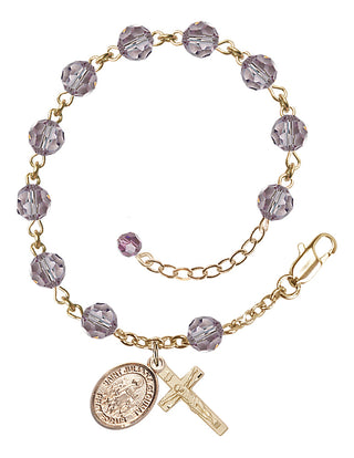 14kt Gold 6mm Austrian Crystal Saint Juliana of Cumae Rosary Bracelet in Light Amethyst Engraved Catholic Saint Jewelry
