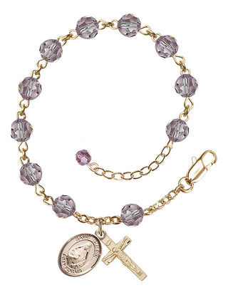 14kt Gold 6mm Austrian Crystal Saint Theodora Rosary Bracelet in Light Amethyst Engraved Catholic Saint Jewelry
