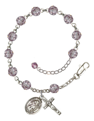 Sterling Silver 6mm Austrian Crystal Saint Augustine Rosary Bracelet in Light Amethyst Engraved Catholic Saint Jewelry