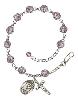 Sterling Silver 6mm Austrian Crystal Saint Florian Rosary Bracelet in Light Amethyst Engraved Catholic Saint Jewelry