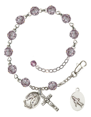 Adjustable Sterling Silver 6mm Austrian Crystal Saint Joseph of Cupertino Rosary Bracelet in Light Amethyst