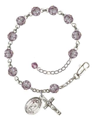 Adjustable Sterling Silver 6mm Austrian Crystal Saint Stephen the Martyr Rosary Bracelet in Light Amethyst