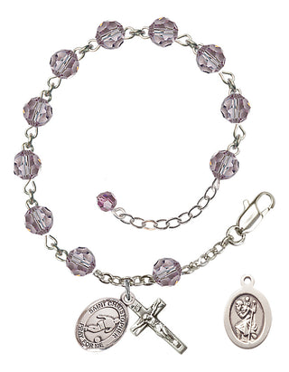 Adjustable Sterling Silver 6mm Austrian Crystal Saint Christopher/Soccer Rosary Bracelet in Light Amethyst