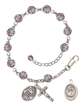 Adjustable Sterling Silver 6mm Austrian Crystal Saint Christopher/Swimming Rosary Bracelet in Light Amethyst