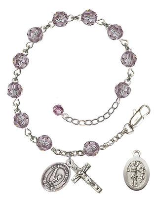 Adjustable Sterling Silver 6mm Austrian Crystal Saint Sebastian/Gymnastics Rosary Bracelet in Light Amethyst