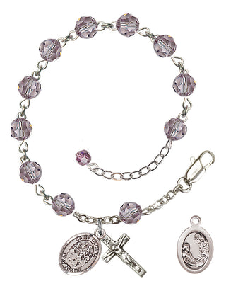 Sterling Silver 6mm Austrian Crystal Saint Cecilia / Choir Rosary Bracelet in Light Amethyst Engraved Catholic Saint Jewelry