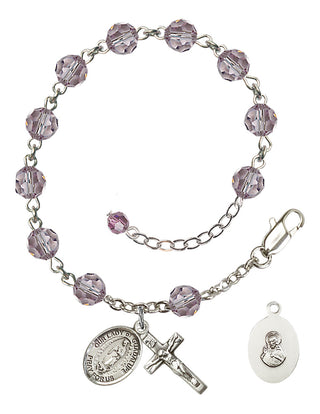 Sterling Silver 6mm Austrian Crystal Our Lady of Guadalupe Rosary Bracelet in Light Amethyst Engraved Catholic Saint Jewelry