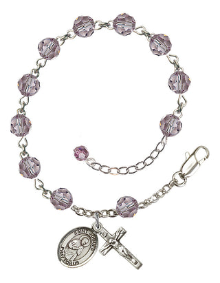 Sterling Silver 6mm Austrian Crystal Saint Isaac Jogues Rosary Bracelet in Light Amethyst Engraved Catholic Saint Jewelry